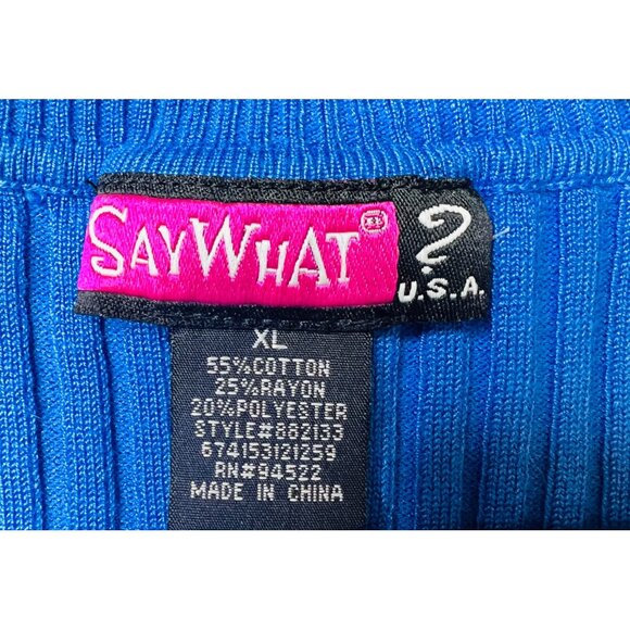Say What? Womens Blue Ribbed V-Neck Sweater XL 3/4 Sleeves Button detail Cuff - Picture 3 of 4